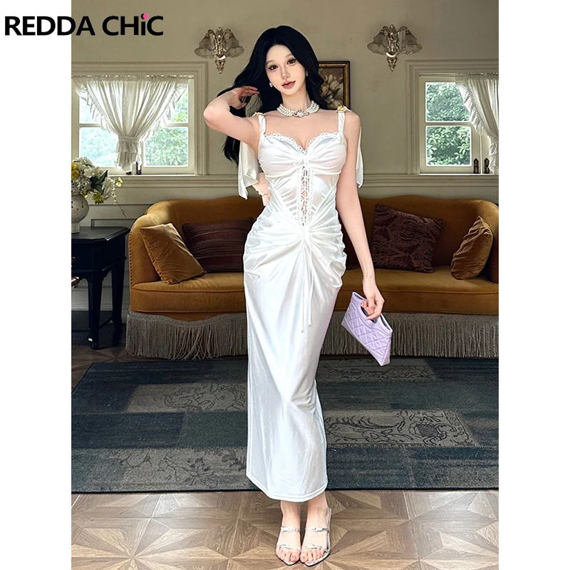 

Элегантное женское платье ReddaChic: макси-платье с кружевом, вырезами, в стиле ретро, облегающее, с эффектом плиссировки, фасон «рыбий хвост», для свадьбы