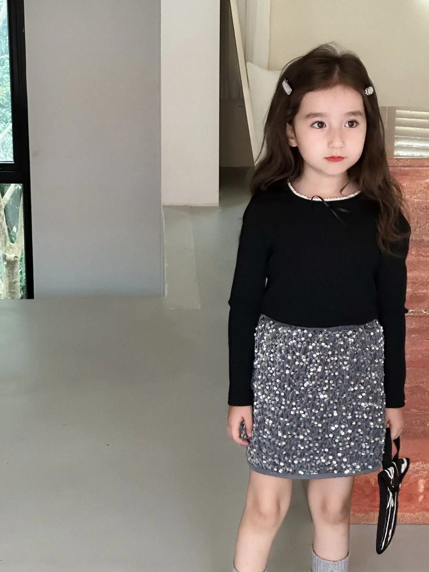 Girls Skirts 2024 Autumn New Childrens Clothes Girls Baby Foreign Style Sparkling Sequin Skirt Casual and Simple Disposition