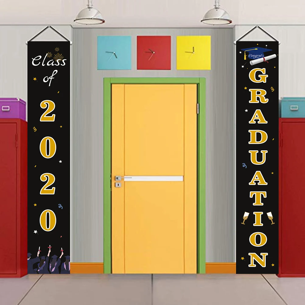 

1 Pair 2020 Theme Hanging Banner Porch Sign Doorway Decoration Party Event Curtain Photo Booth Background Graduation Party Decor