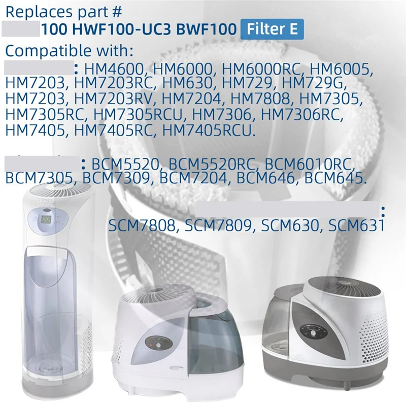 بدائل فلتر الفتيل HWF100 الساخن لأجهزة ترطيب هولمز HWF100-UC3 Bionaire BWF100 - 4 عبوات