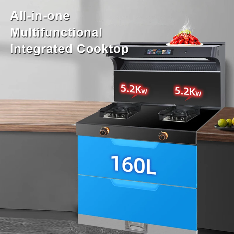 kitchen integrated double burner gas stove, with automatic bowl disinfection and drying function