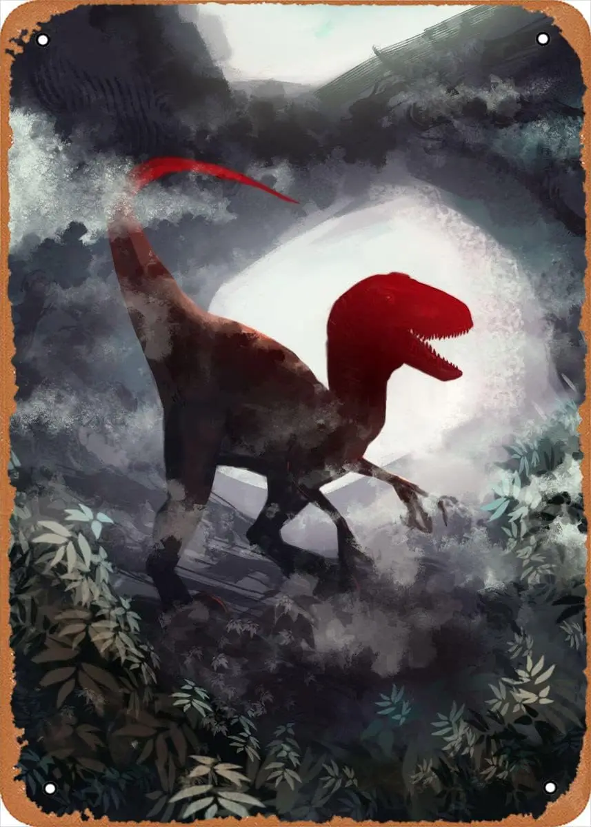 Movie Poster Retro Metal Sign Velociraptor Dinosaur World Wall Art Decor Tin Sign-8X12Inch