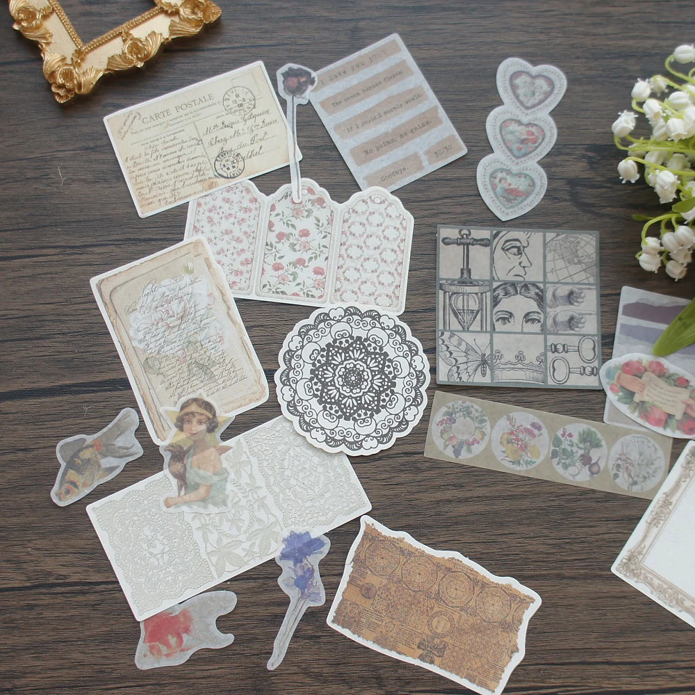 

30pcs Flower Lace Sticker 30pcs Round Coffee Color Frame Paper Set As Creative Craft Paper Background Scrapbooking DIY Use