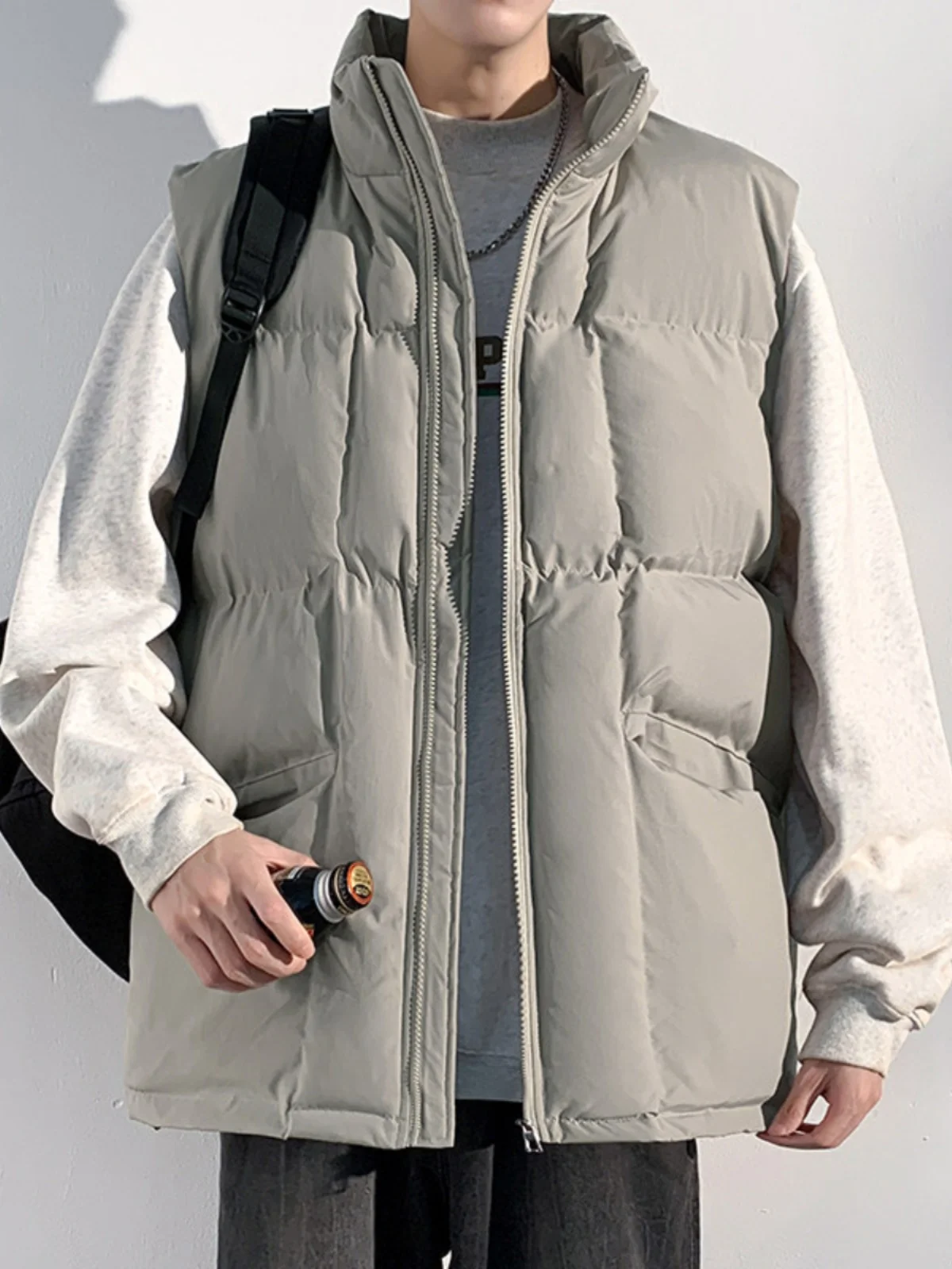 

Утепленная хлопковая жилетка для мужчин: теплая зимняя куртка с воротником-стойкой для молодежи, повседневная, модная, на молнии
