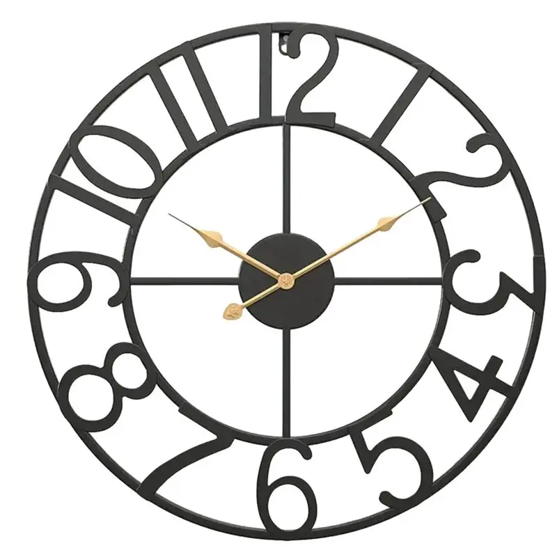 A84X-Rustic Metal For Living Room Wall Clock-Vintage 16 Inch Round Silent Non-Ticking Battery Operated Clock