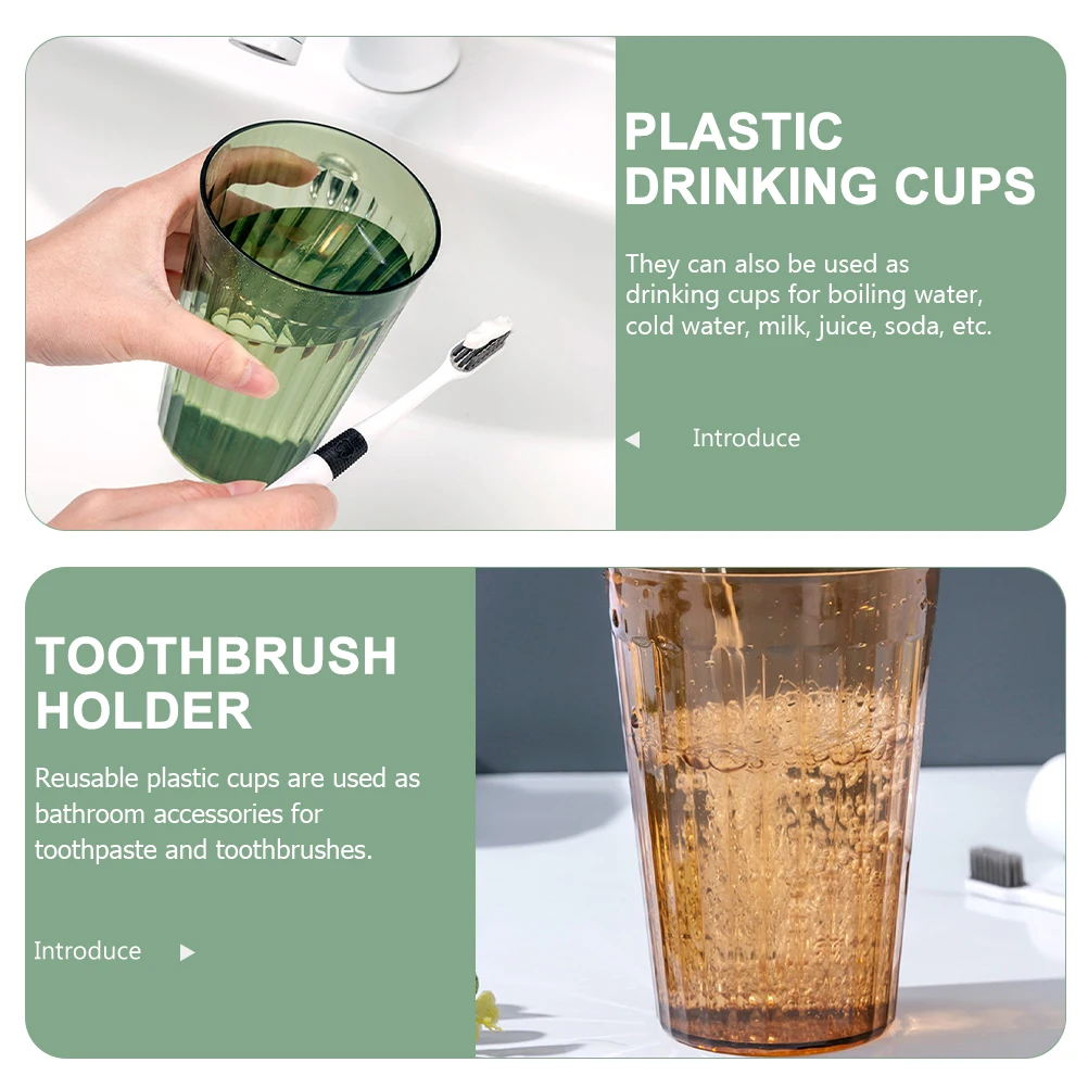 

3pcs Toothbrush Cups Mouthwash Reusable Plastic Drinking Mugs Clear Green White Bathroom Kitchen Travel Tumbler Holder