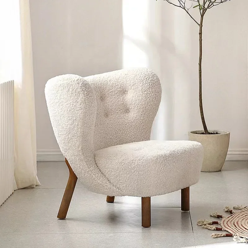 modern lounge chair Teddy wool boucle fabric white accent chair bedroom hotel lobby living room club leisure chair with ottoman