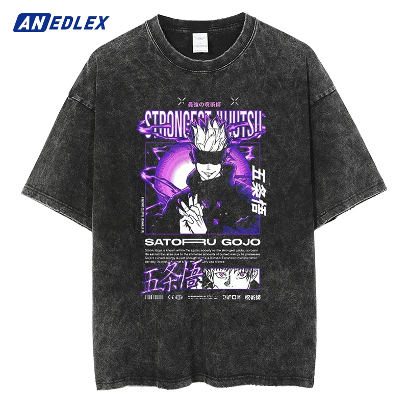 

Harajuku Streetwear Vintage T-Shirt Anime Jujutsu Kaisen Print Oversize T Shirt Washed Tshirt Men Summer Short Sleeve Cotton Top