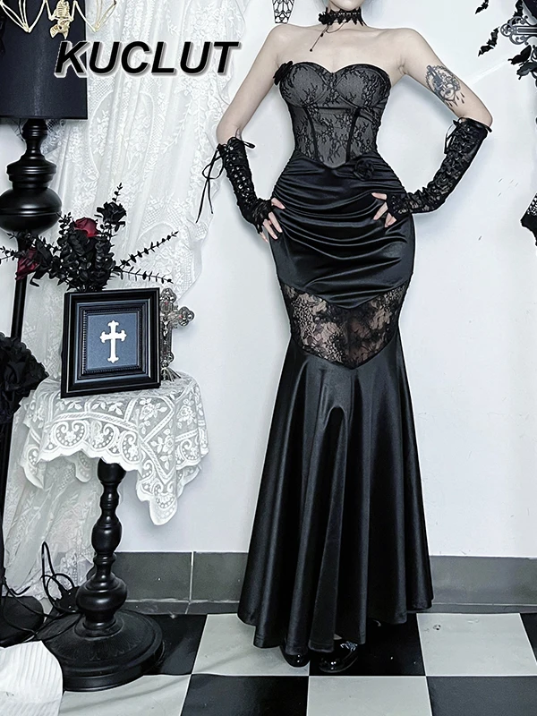 

Темное готическое винтажное платье-бюстье с кружевом в стиле французского двора, новинка 2026 года, элегантное женское длинное платье для косплея, летнее