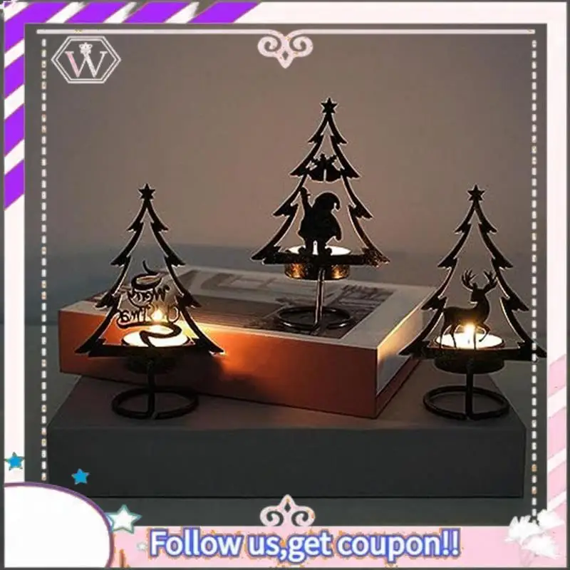 Y74A-حامل شموع معدني عيد الميلاد ماتيل الجدول محور الرنة شجرة عيد الميلاد سانتا كلو عشاء الشاي حامل مصباح سهل إنستا #2