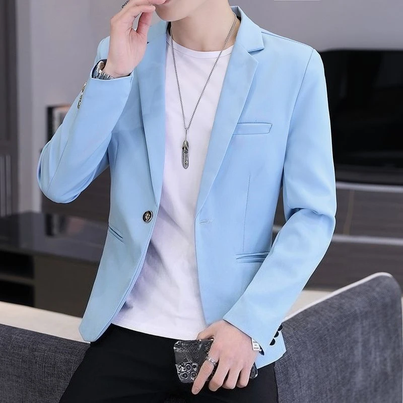 

Spring Autumn Jacket for Men Slim Fit Elegant Single Models Clothing Coats Luxury Designer Casual Blue Man Suits and Blazers
