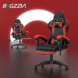 Bigzzia Silla para juegos con reposapiés Sillas para jugadores Ergonómicas con cojín lumbar Silla para reposacabezas Silla de oficina ajustable en altura