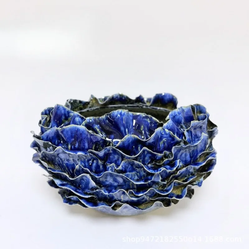 Hand-squeezed ceramic flower utensils, modern art multi-layer petal soft decoration display