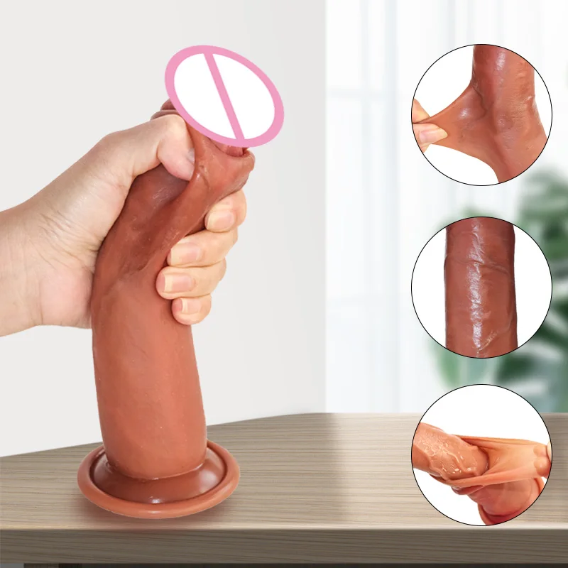 

Soft Cheap Sliding Foreskin Realistic Artificial Dick Silicone Big Dildo Suction Cup Women Masturbators Sex Toys Adult For Penis