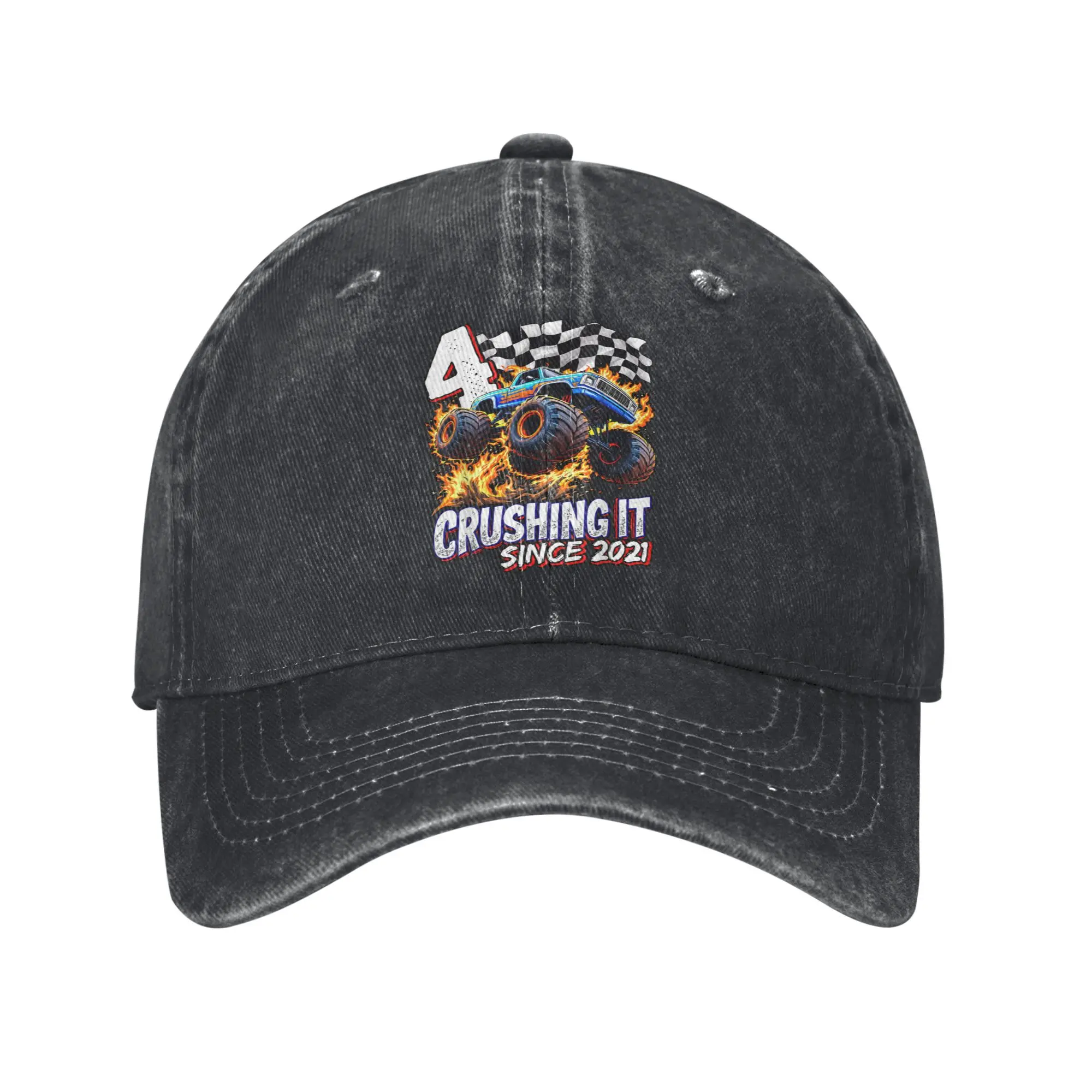 

Washed Baseball Cap Birthday Monster Truck 4 year Old Boys 4th Party Born 2021 Spring Trucker Hat For Female Male Baseball Caps