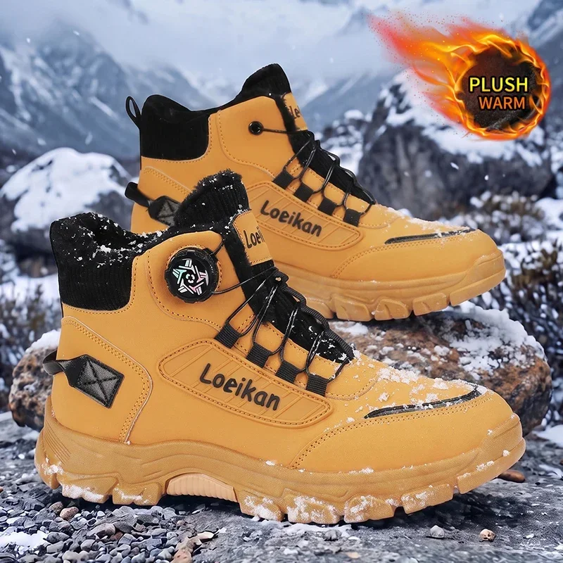 Herren-Winterstiefel mit Plüschfutter, Schnellverschluss-Knöchelstiefel, rutschfeste, strapazierfähige, warme Outdoor-Wanderschuhe – Detail 7