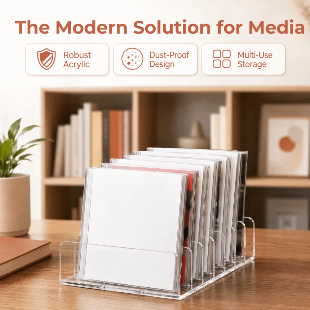 Premium Multi-Slot Design CD Display Shelf Universal Transparent Vinyl Record Album Bracket Sturdy Acrylic Phone Stand Desktop