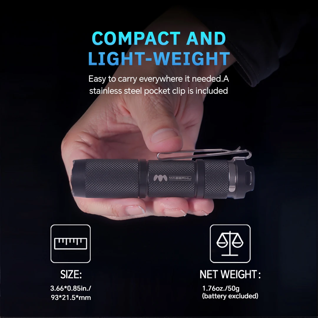 Maeerxu EC11 14500 AA EDC 900 Lumens Mini Pocket Flashlight Daily Carry