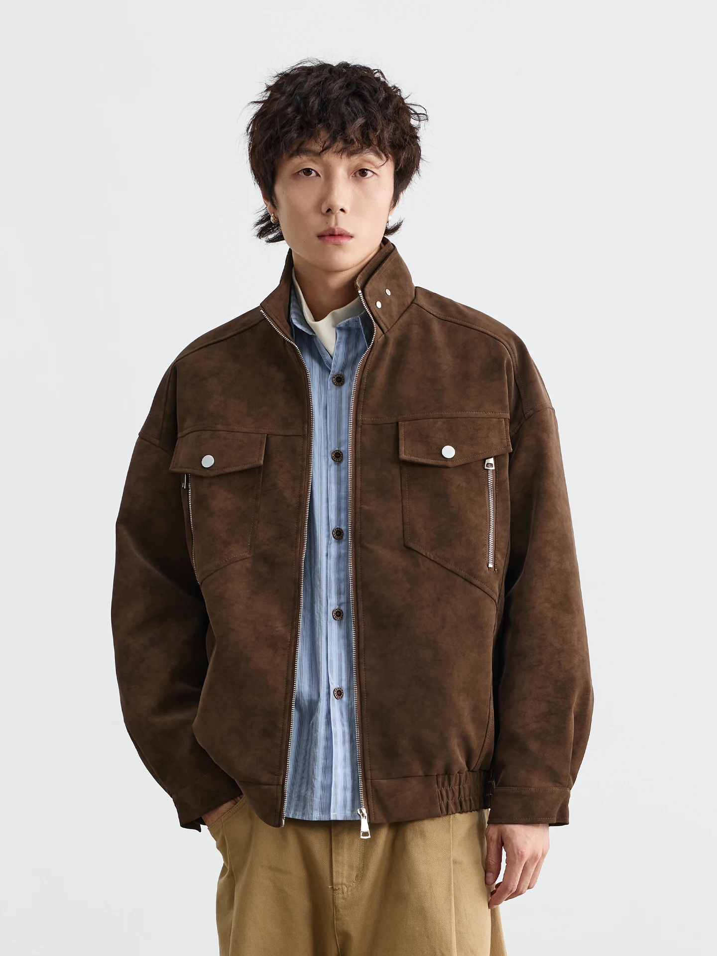 

Retro American Suede Jaet Men's Autumn Winter New Sle Mural Workwear Jaet Trendy Brand Casual Long Sve Zipper Coat