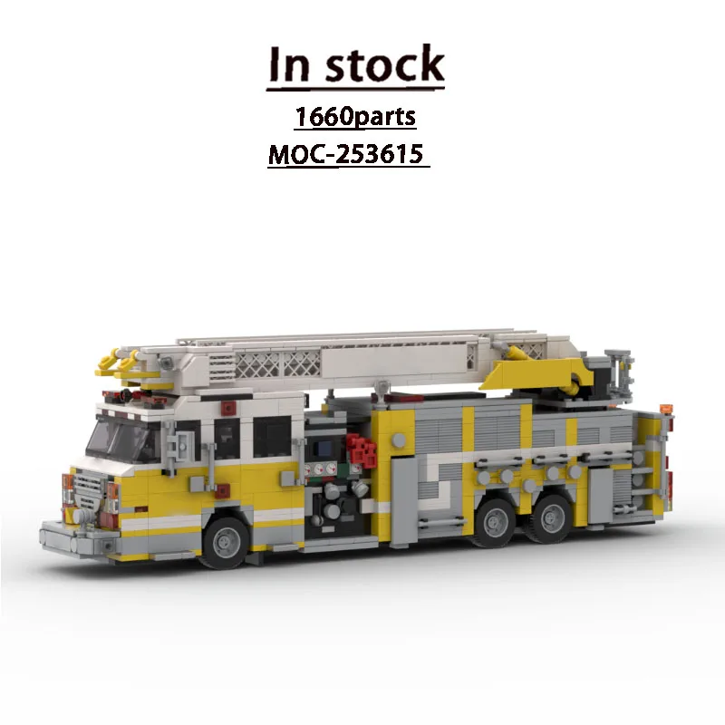 MOC-253615 City Rescue Firefighting Aerial Ladder Truck Building Block Model 1660 Parts Boys Children's Birthday Toy Gift