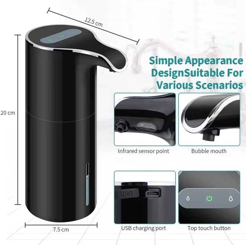 New Soap Dispenser Automatic Touchless Soap Dispenser USB Rechargeable Electric Soap Dispenser 450ML Black Foam Soap Dispen