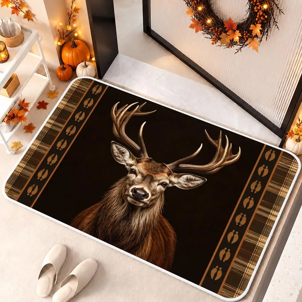 Regal Stag Portrait Floor Mat Soft Flannel Floor Mat Cloud Feel Non-slip Bath Rug Machine Washable Foam Carpet Door Mat