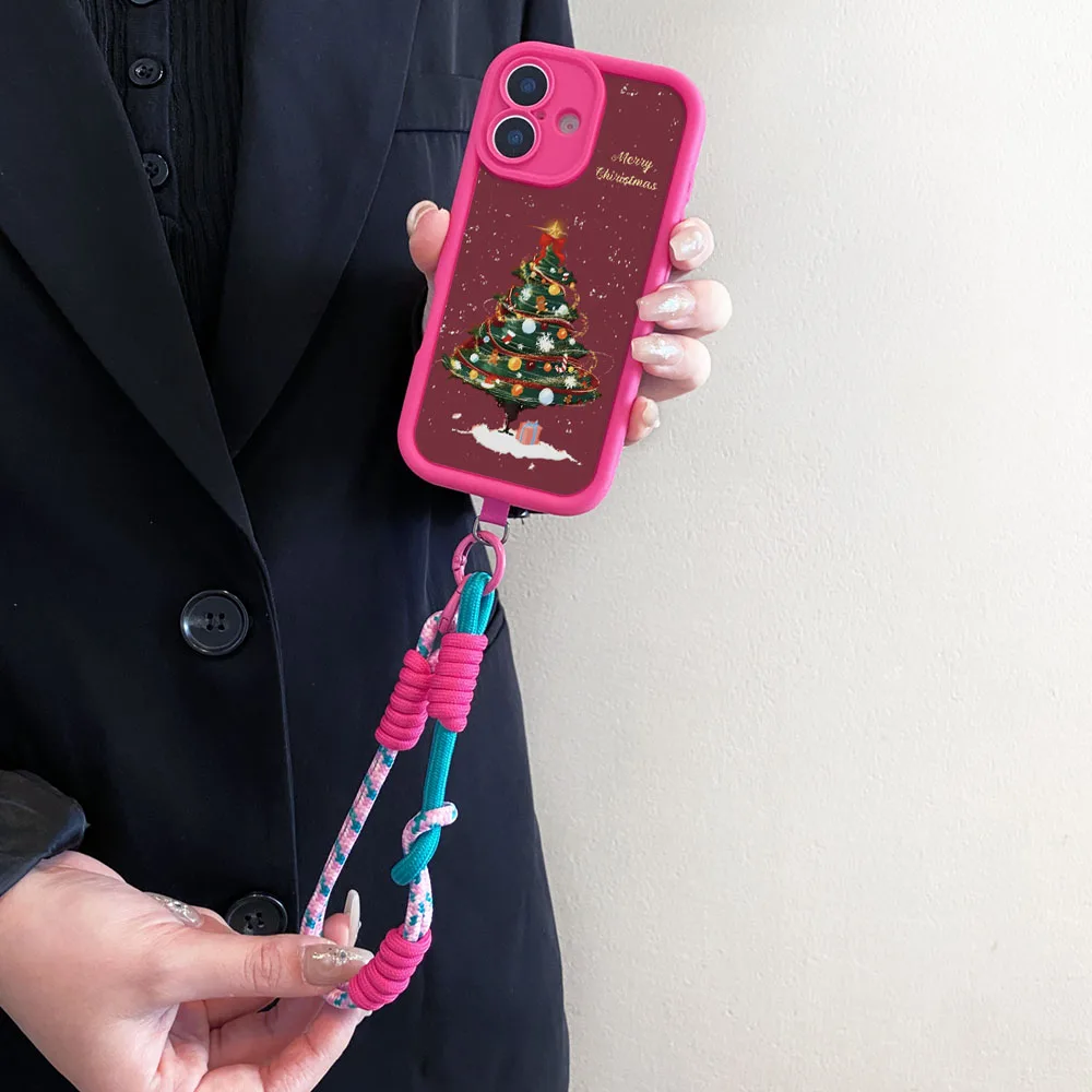 YPM5Crossbody Lanyard Case voor Samsung S25 S24 S23 S22 S21 Ultra S23 S24 FE Kerstboom Ketting Riem Zachte TPU Telefoon Cover