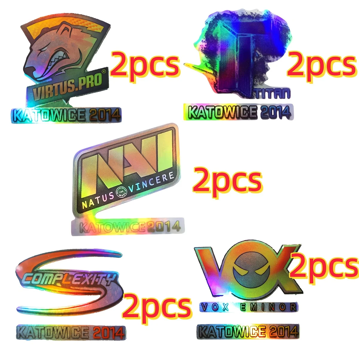 1SET Holographic Esports Team Stickers 2014 Waterproof Vinyl Decals for Laptop Bike Gaming Gear Decor