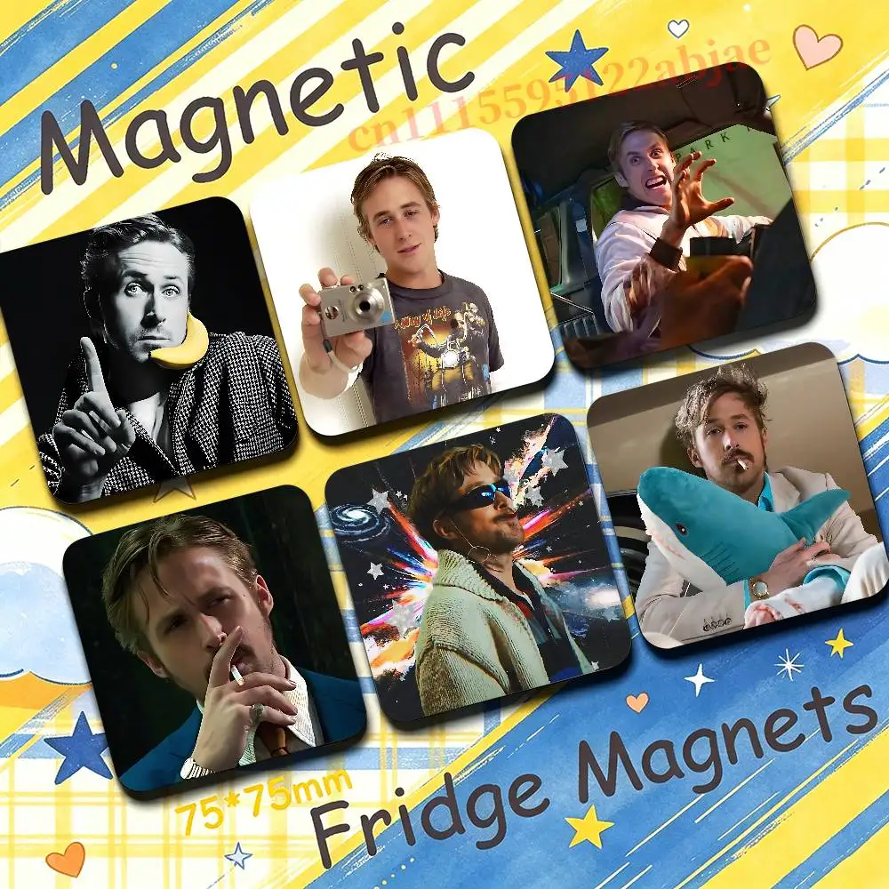 R-Ryan Gosling 75mm Square Fridge Magnet Cute Refrigerator Magnet Office Cabinet & Home Kitchen Decoration Gift