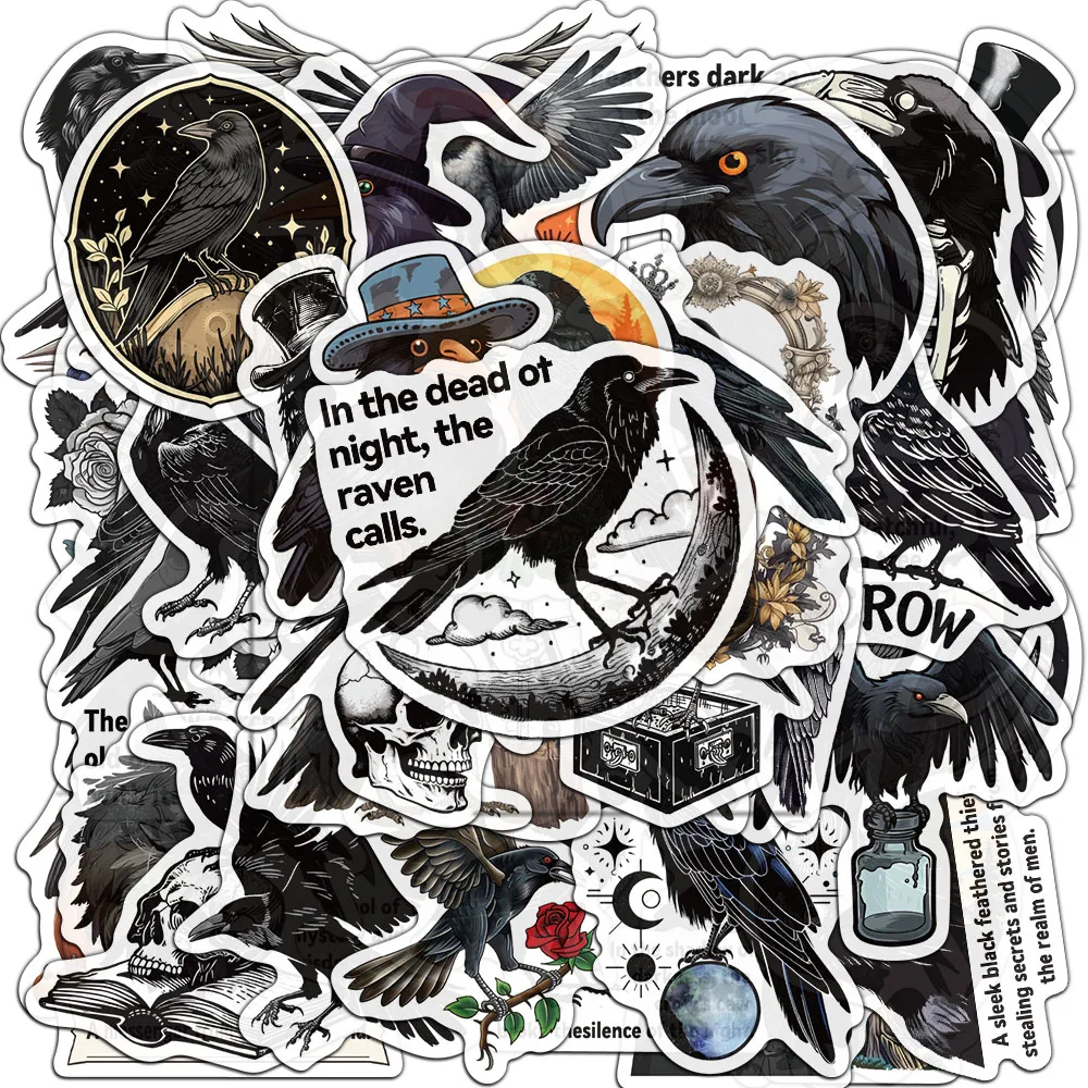 50PCS Black Crow Sticker DIY Notebook Notebook Computer Water Cup Sticker Material