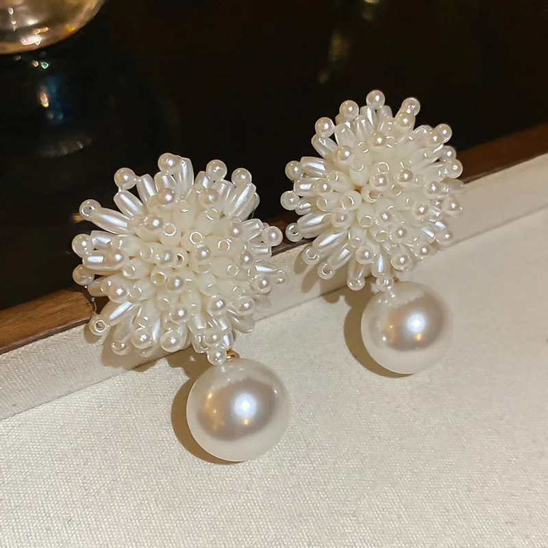 New South Korea Flower Pendant Pearl Earrings Elegant Fashion Simple Earrings Beautiful Women's Jewelry