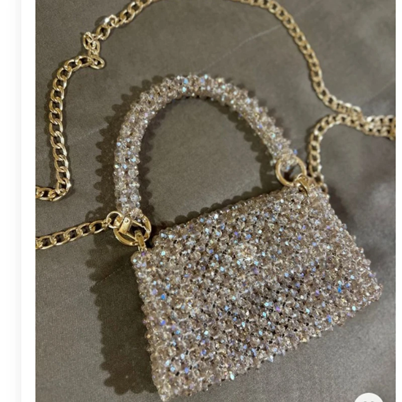 Luxury Party Banquet Bag Customized By Niche Female Designer Handmade Crystal Shining Hand Held Chain Crossbody Bags Beaded