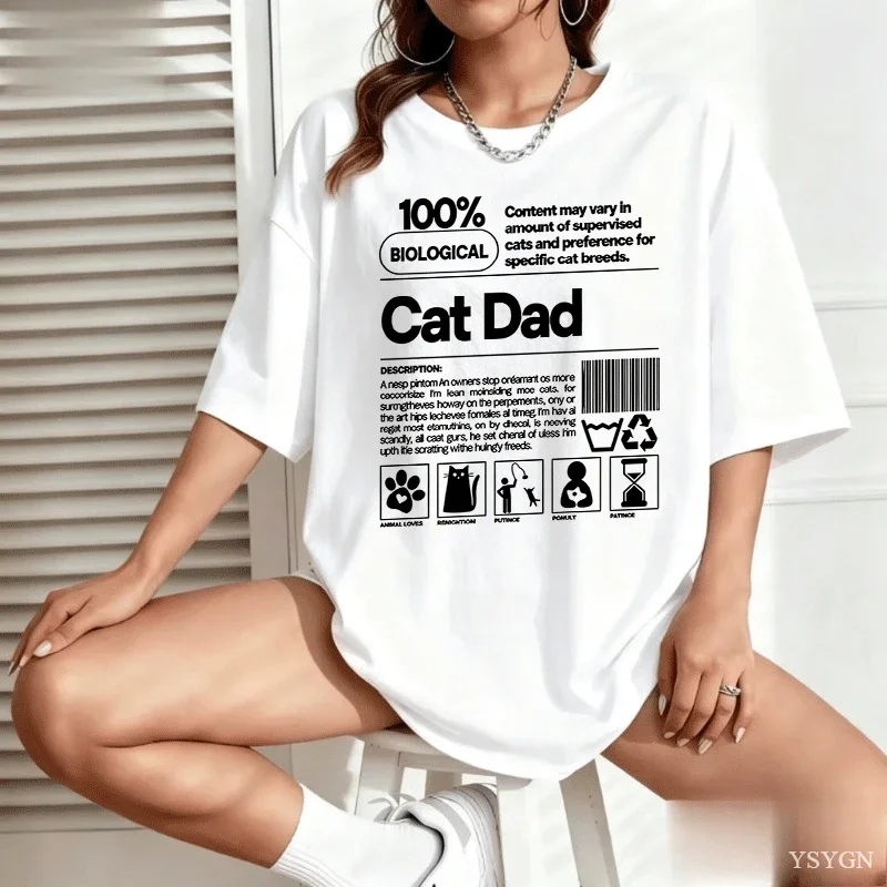 Cat Dad T Shirt Funny Cat Daddy Cat Lover T-shirt Father's Women Gifts Loose Cotton Short Sleeve Round Neck Tees Male Clothing