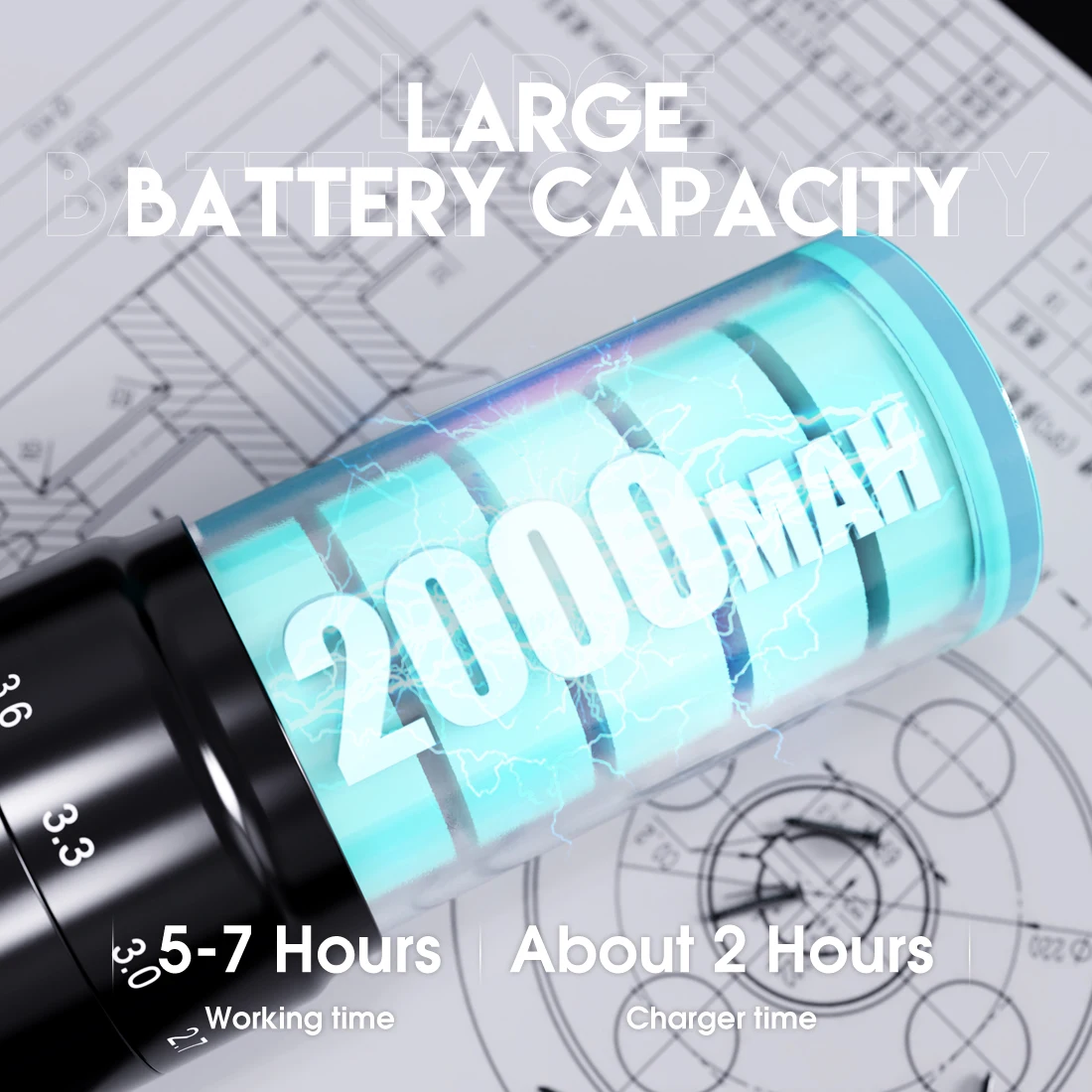 ماست فولد 2 برو ماكينة رسم الوشم التجميلي الدوارة اللاسلكية حقيقية 7 السكتات الدماغية طول 2 بطاريات 2000 مللي أمبير إمدادات الطاقة بطارية إضافية لفن الجسم