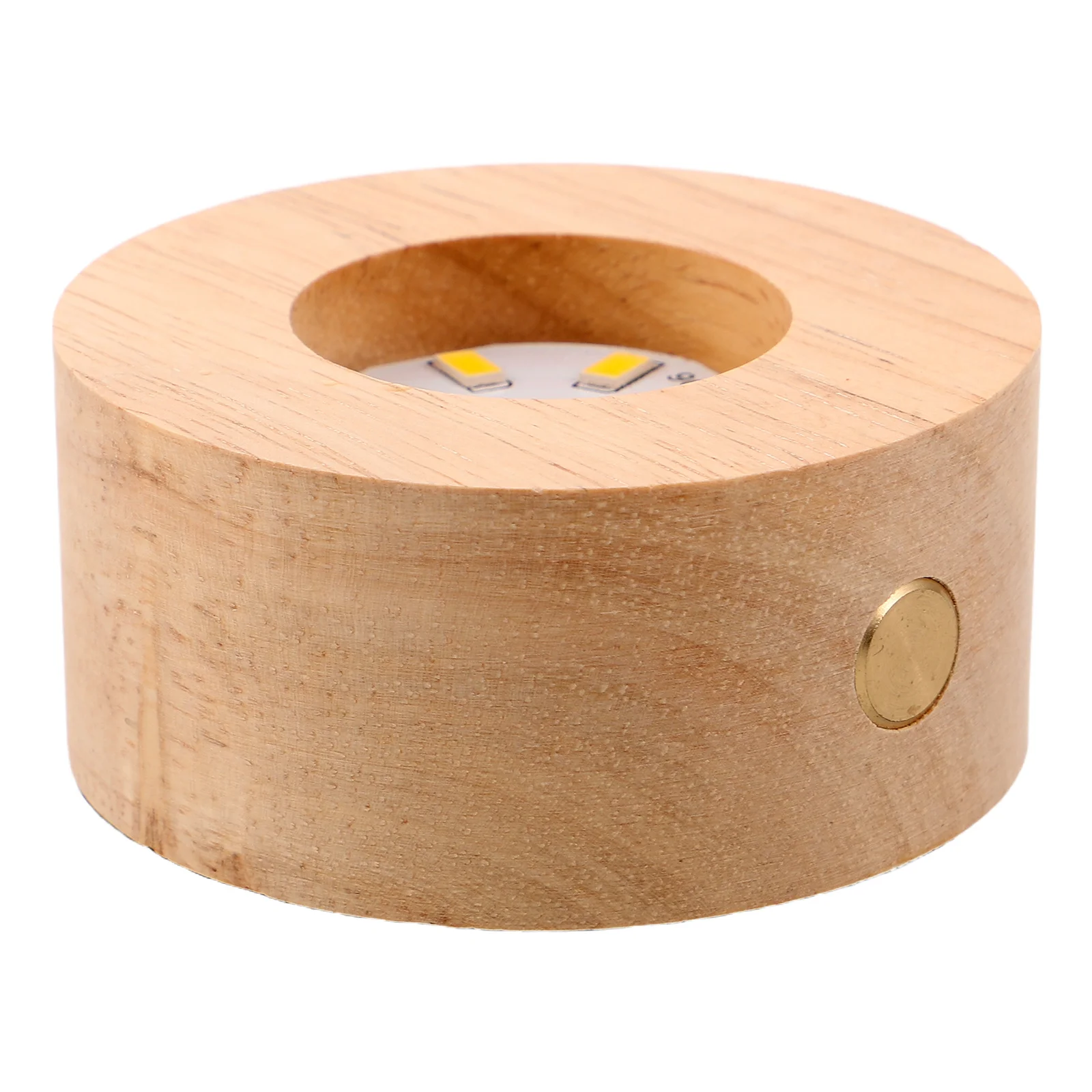 Drewniana podstawa pod lampę LED, okrągła, 8 cm, ładowalna, z litego drewna, stojak na kryształową kulkę, dekoracyjna podświetlana podstawa drewniana.