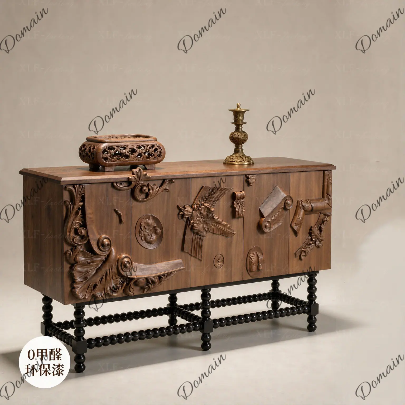 American medieval ginseng dining side cabinet light luxury European classical solid wood entrance living room storage relief