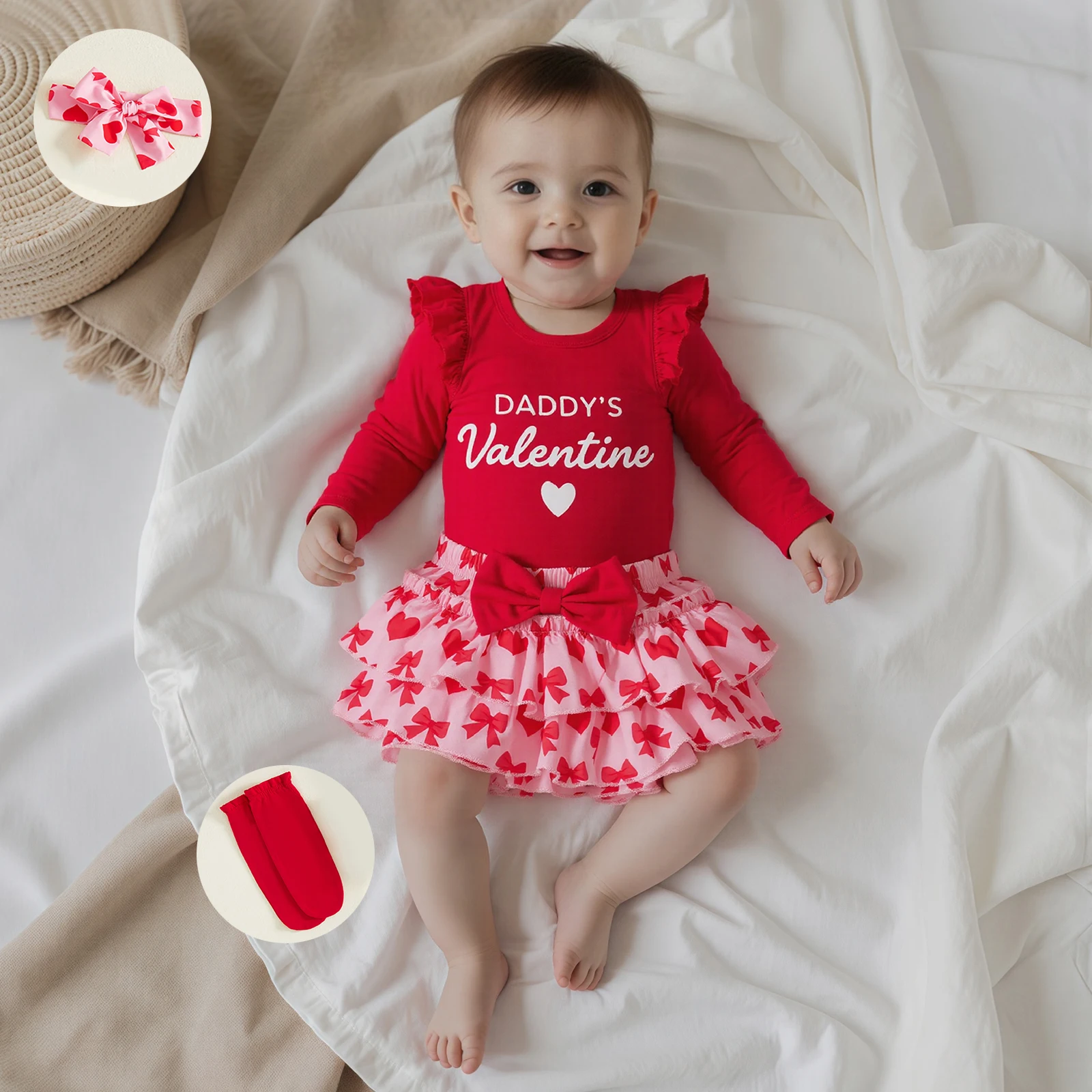 طفل الفتيات 4 قطع ملابس عيد الحب طويلة الأكمام جولة الرقبة إلكتروني طباعة بذلة عقال قصيرة توتو تنورة طماق مجموعة