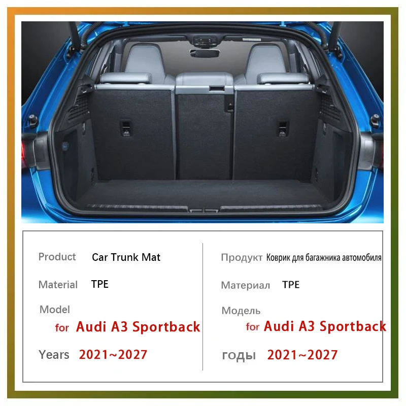 Car TPE Boot Mat For Audi A3 Sportback 8Y RS 3 2021~2027 Waterproof Rear Trunk Storage Pad Tray Carpet Mud Liner Car Accessories