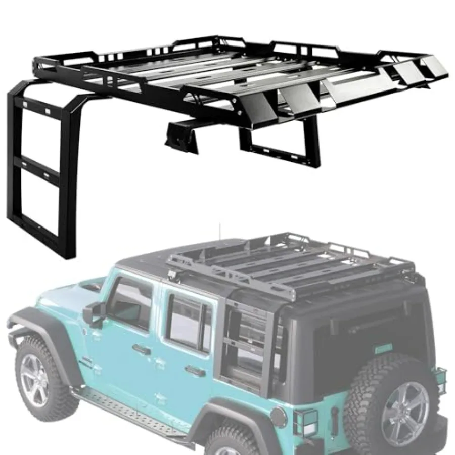 

Rooftop Rack Cargo Carrier with Double Ladders for 20072018 Jeep Wrangler JK 2 4Door 330LBS Capacity Utility Cargo Basket Compa