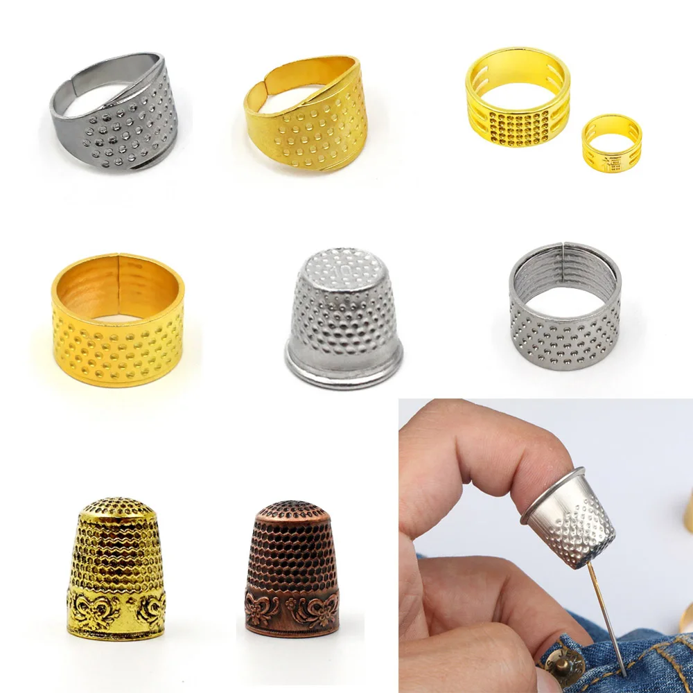 Finger Protector Fingertip Thimble Metal Copper Sewing Thimble Adjustable Finger Shield Ring Sewing Quilting Craft Accessories