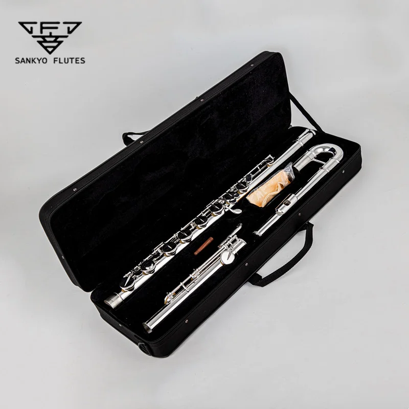 

Sankyo Japan C Tune Flute Silver Plated Copper 16 Keys Professional Musical Instrument with Case Closed Holes