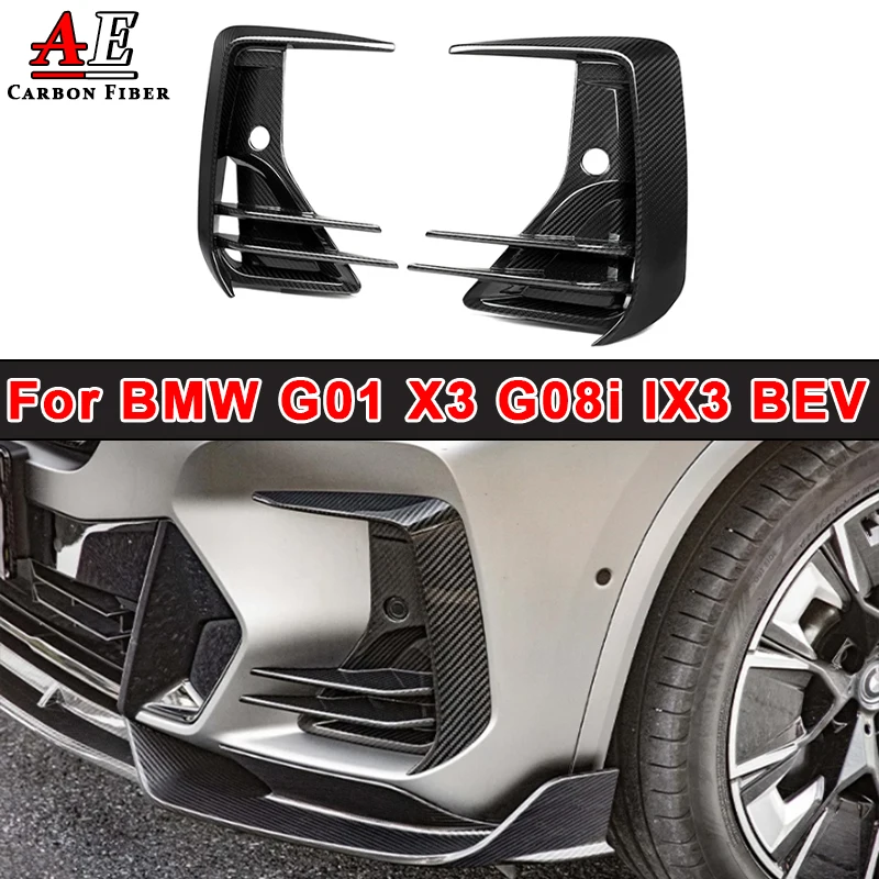 For BMW G01 X3 G08i IX3 BEV Dry Carbon Fiber Front Bumper Fog Light Canards Side Splitter Air Vent Cover Outlet Intake Frame