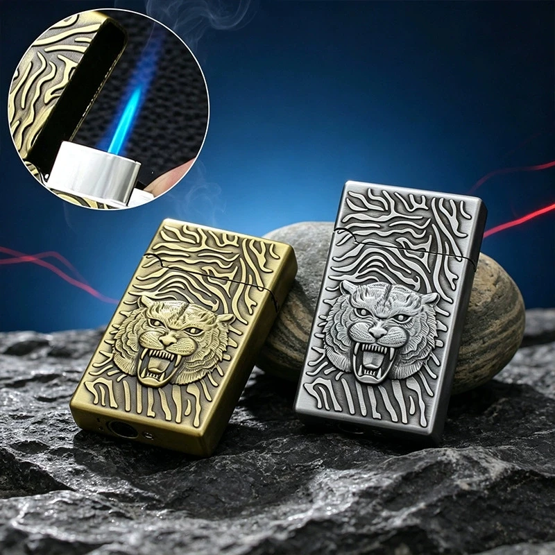 New Metal Three-dimensional Relief Lighter Windproof Jet Flame Inflatable Lighter Cigarette Accessories Outdoor Portable Lighter