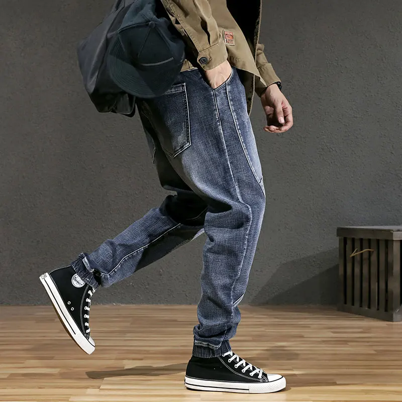 Street Fashion Men Jeans Retro Washed Blue Stretch Ripped Joggers Jeans Men Hip Hop Vintage Designer Denim Cargo Pants Hombre