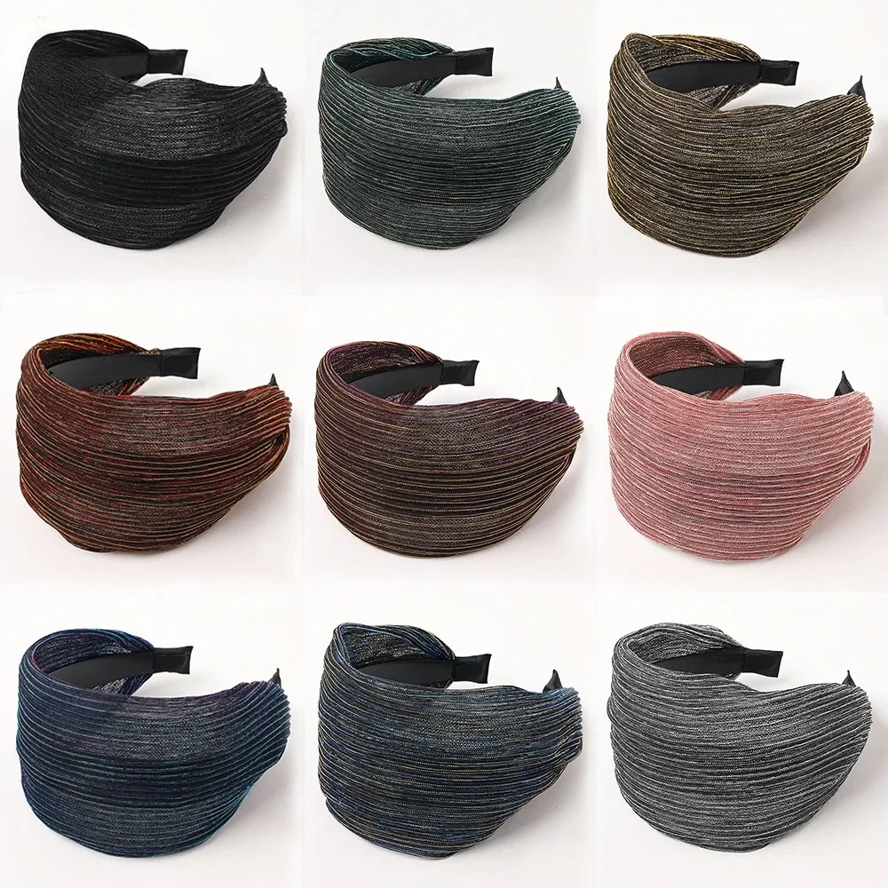 

Широкая жесткая повязка на голову 3,9 дюйма с зубцами для женщин и девочек, плиссированная тканевая повязка для волос, модный аксессуар для волос