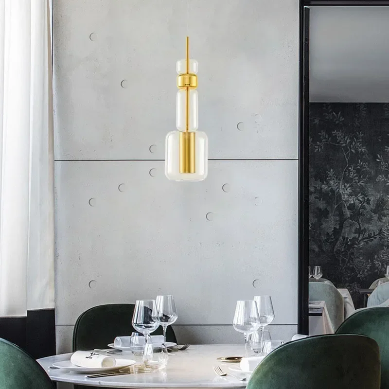 Modern Clear Glass Pendant Lamp Gold Black Metal Hanging Light Fixtures Drop Shipping for Dining Room Kitchen Bar Shop Bedside