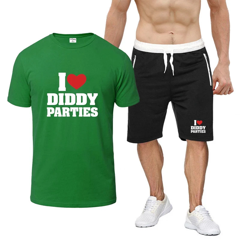 

I Love Diddy Parties Funny 2025 Men's New Eight-color Short-sleeved Set Summer Short Sleeve+ Sports Pants Breathable Thin Suit