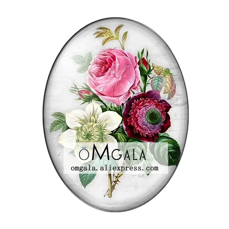 Vintage Retro Rose Flowers Art Paintings 13x18mm/18x25mm/30x40mm Oval photo glass cabochon flat back Making findings