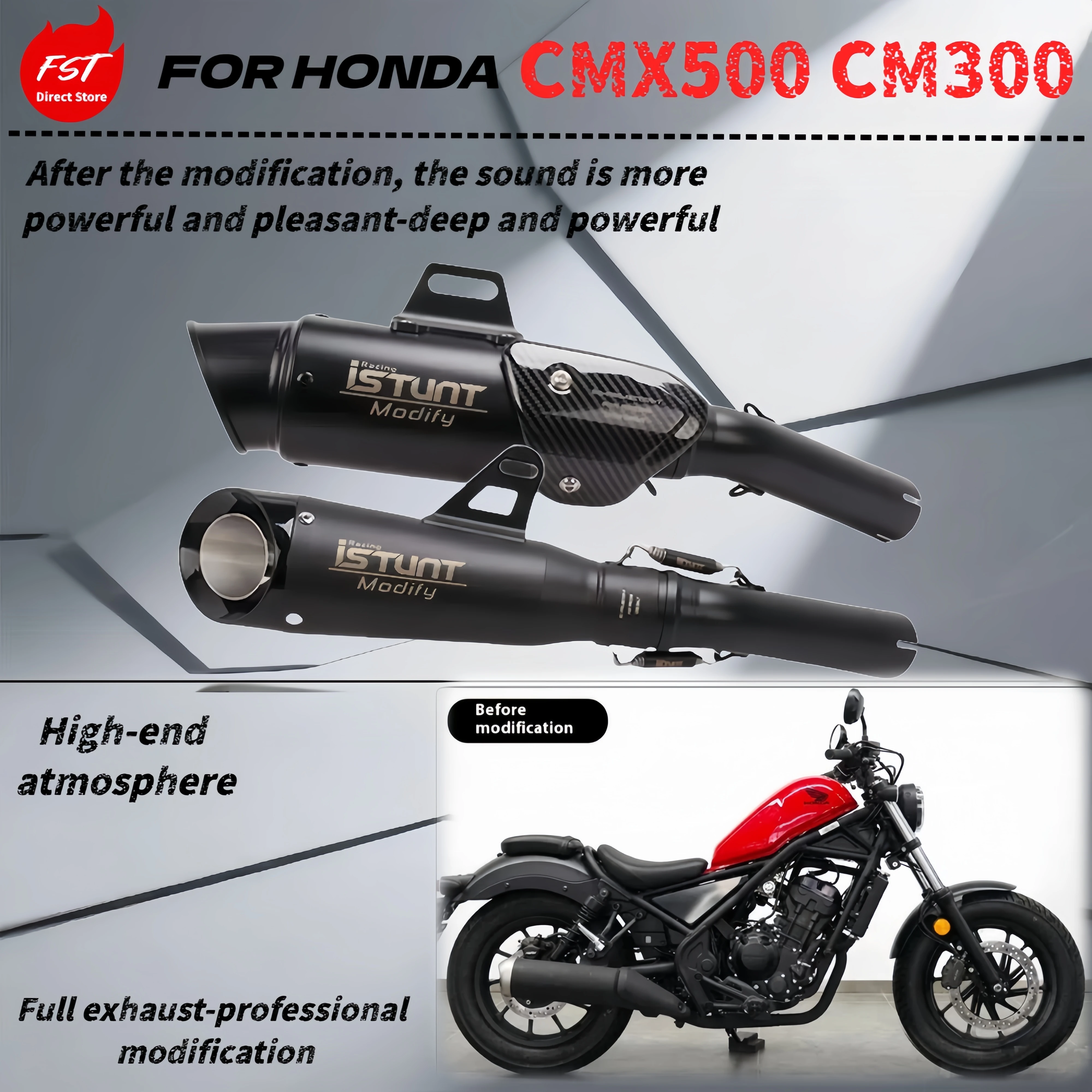 

For Honda CM300 mid-tail exhaust pipe modification--Rebel300/500-CM500 exhaust-the sound is thick, pleasant and powerful