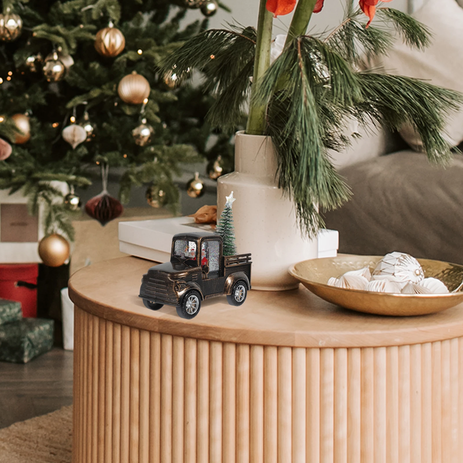 

Christmas nament Claus Tractor Mini Statue Glowing Mini Santa Claus Tree Table Decor Gift Light Scene Craft Home